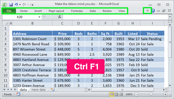 Collapse the ribbon when you don't need it