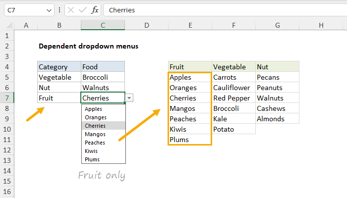 How to make dependent dropdown lists in Excel