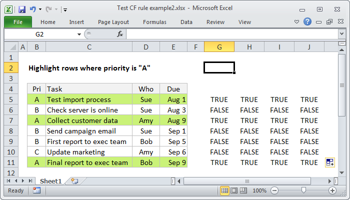 Test conditional formatting with dummy formulas