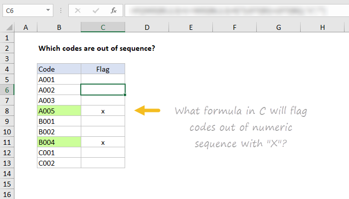 Formula challenge - flag out of sequence codes