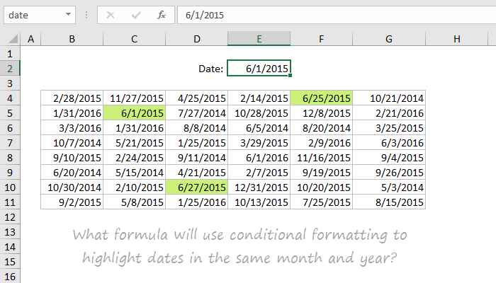 Highlight dates in the same month and year