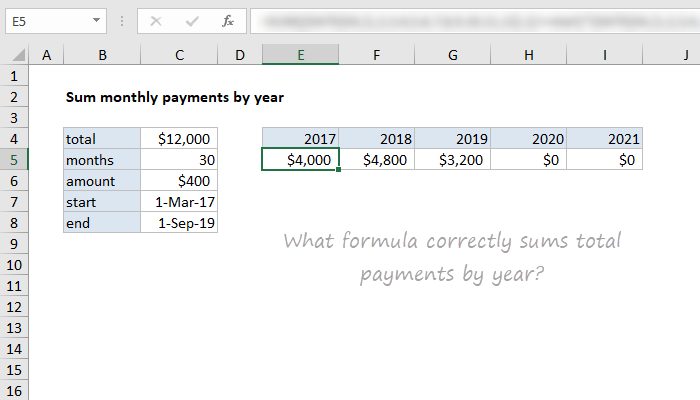 Formula puzzle - sum payments by year