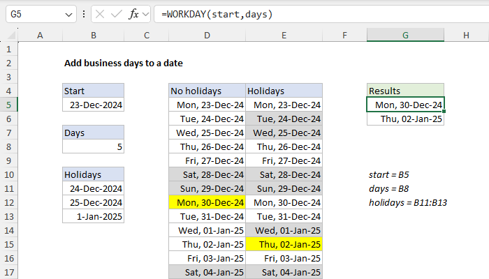 Excel Add business days to date