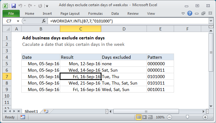 Add days exclude certain days of week