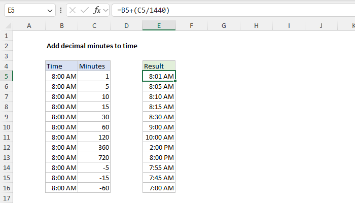 Excel Add decimal minutes to time