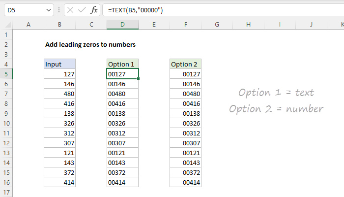 Excel Add leading zeros to numbers