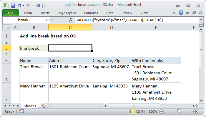 Excel Add line break based on OS