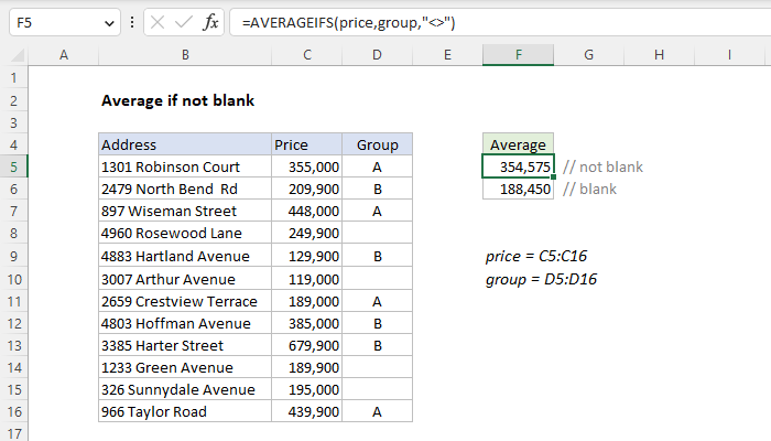 Excel Average if not blank