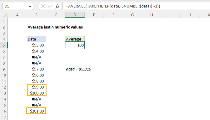 Excel Average last 3 numeric values