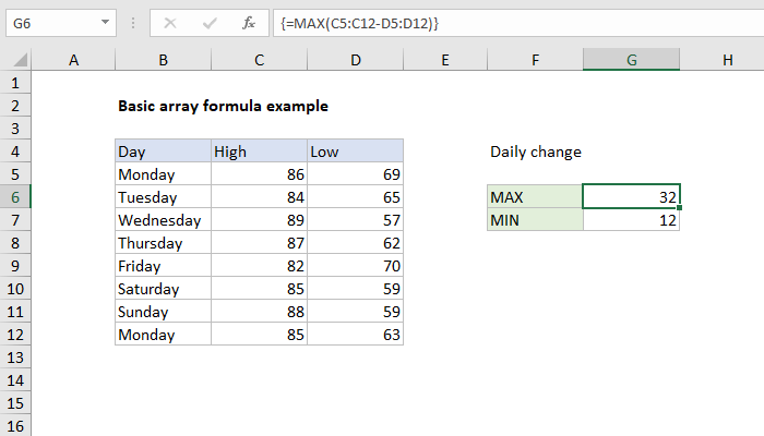 Excel Basic array formula example