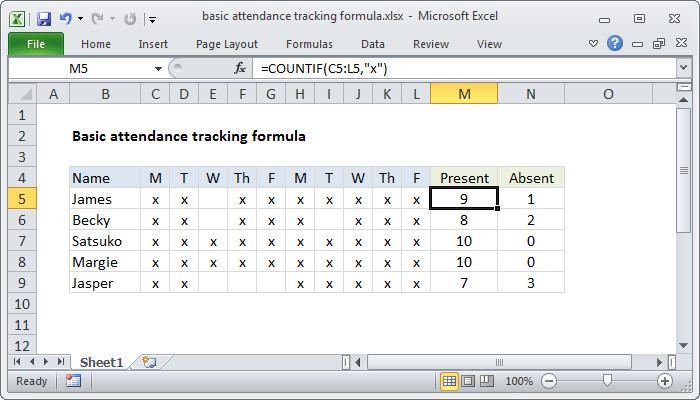 Basic attendance tracking formula