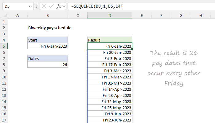 Excel Biweekly pay schedule