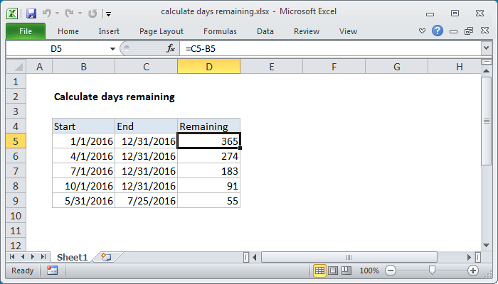 Excel Calculate days remaining