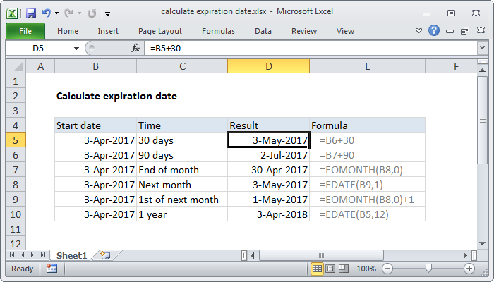 Excel Calculate expiration date