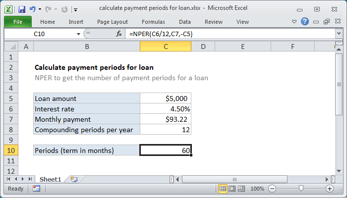 Excel Calculate payment periods for loan