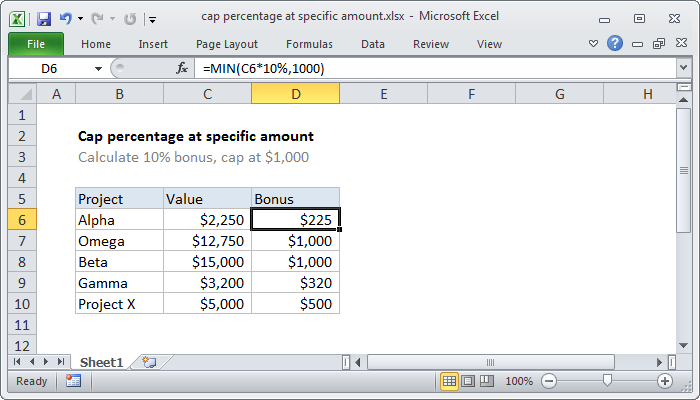 Excel Cap percentage at specific amount