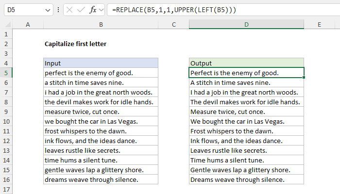 Excel Capitalize first letter in a text string