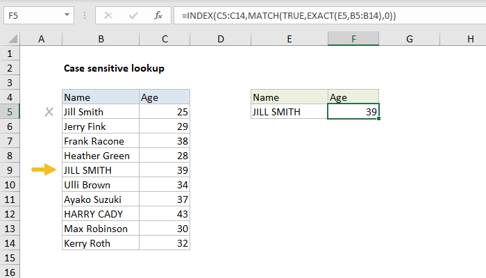 Excel Case sensitive lookup