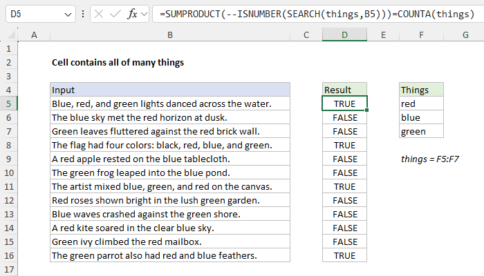 Excel Cell contains all of many things