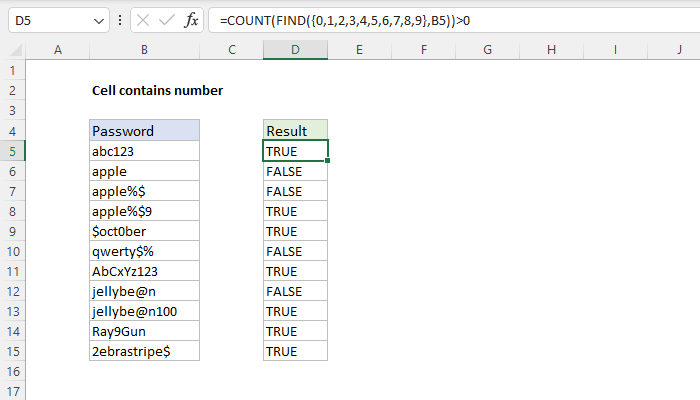Excel Cell contains number