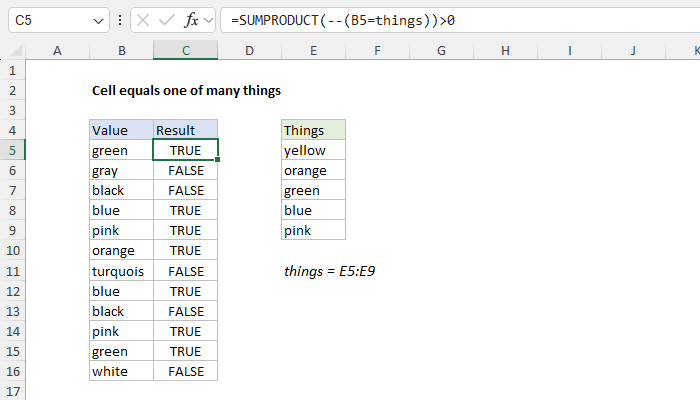 Excel Cell equals one of many things