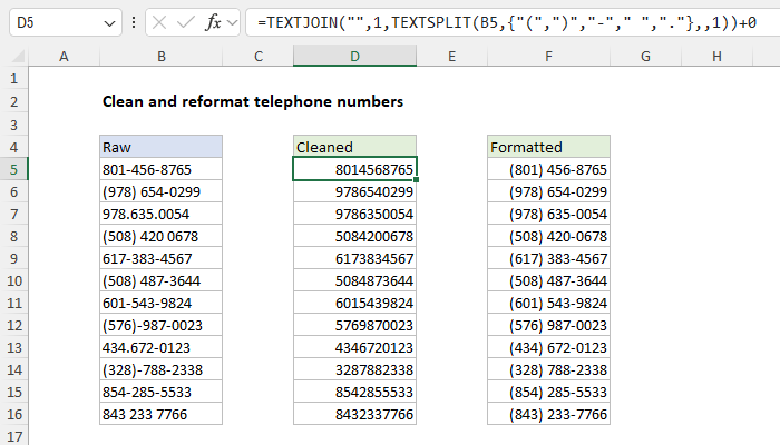 Excel Clean and reformat telephone numbers