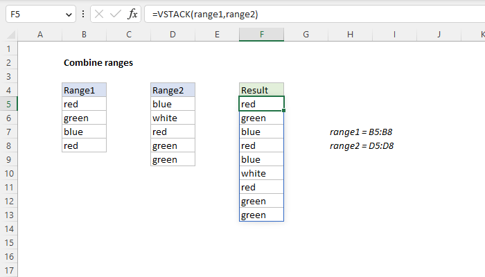 Excel Combine ranges
