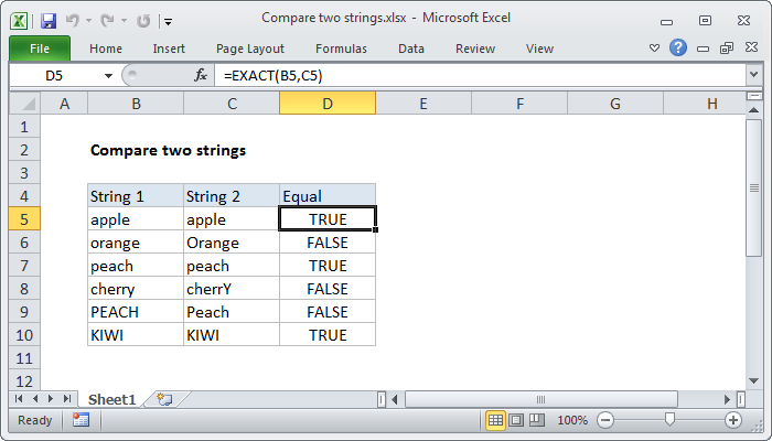 Excel Compare two strings