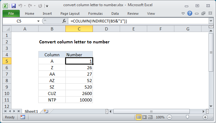 Excel Convert column letter to number