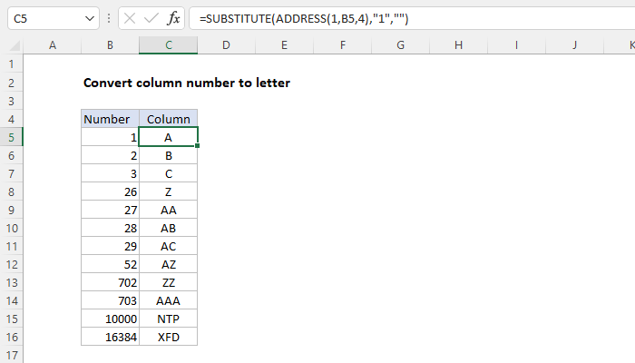 Excel Convert column number to letter