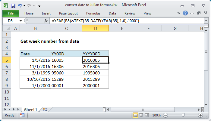 Excel Convert date to Julian format