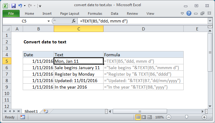 Excel Convert date to text