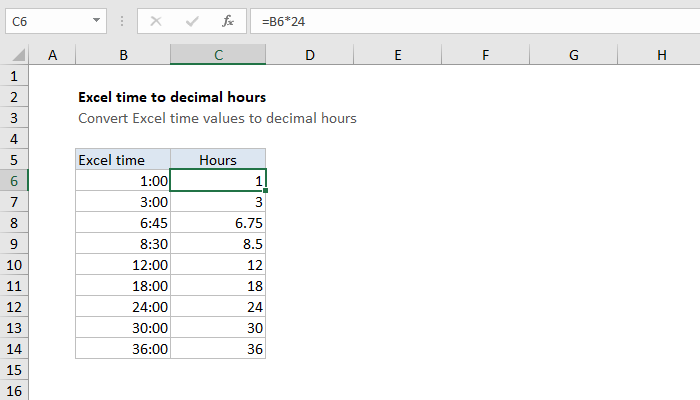 Excel Convert Excel time to decimal hours
