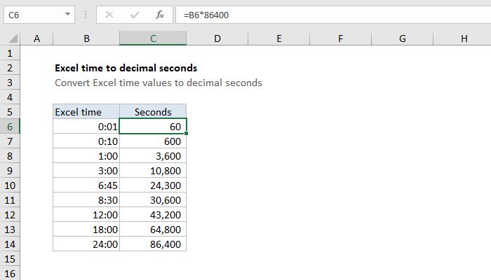 Excel Convert Excel time to decimal seconds