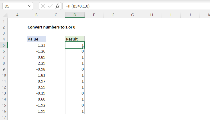 Excel Convert numbers to 1 or 0