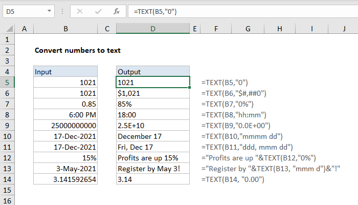 Excel Convert numbers to text
