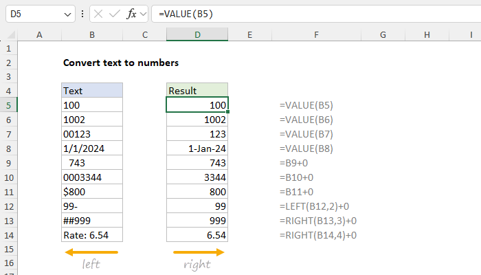 Excel Convert text to numbers