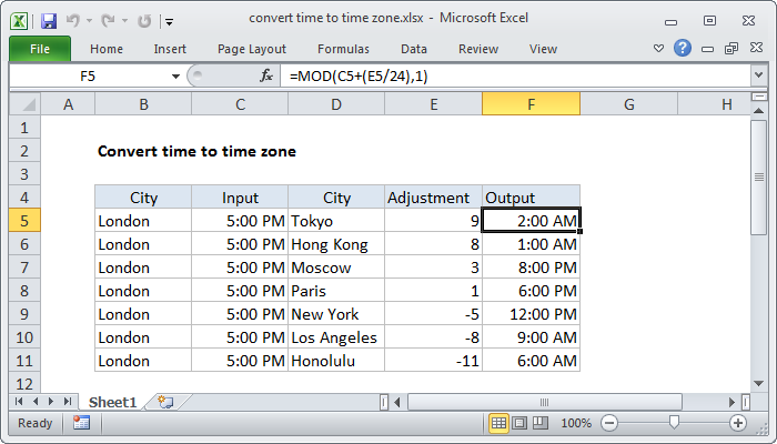 Excel Convert time to time zone