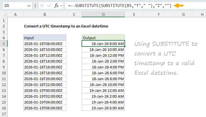 Excel Convert UTC timestamp to Excel datetime