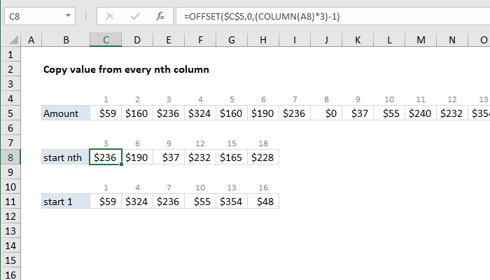 Excel Copy value from every nth column