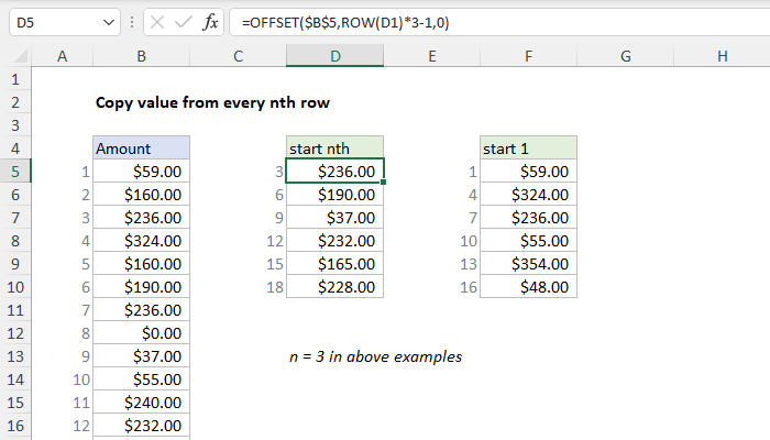 Excel Copy value from every nth row