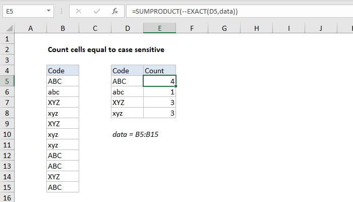 Excel Count cells equal to case sensitive