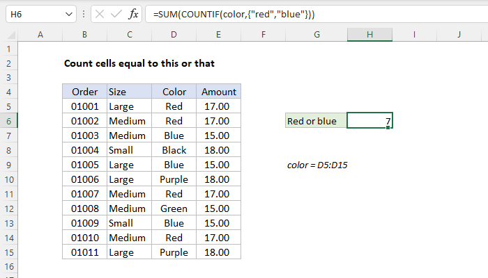 Excel Count cells equal to this or that