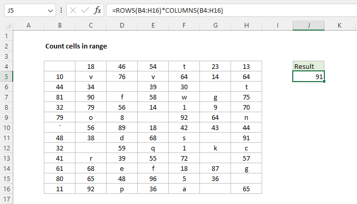 Excel Count cells in range