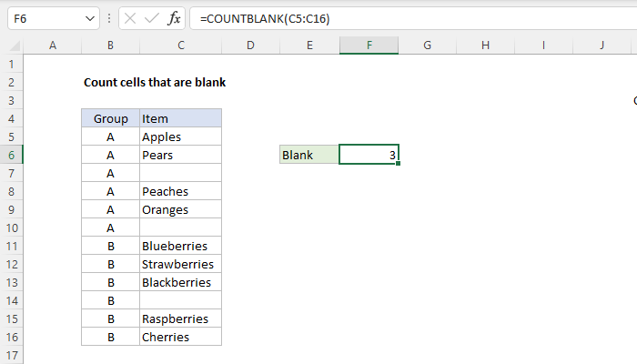 Excel Count cells that are blank