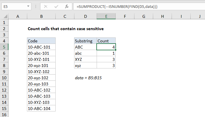 Excel Count cells that contain case sensitive