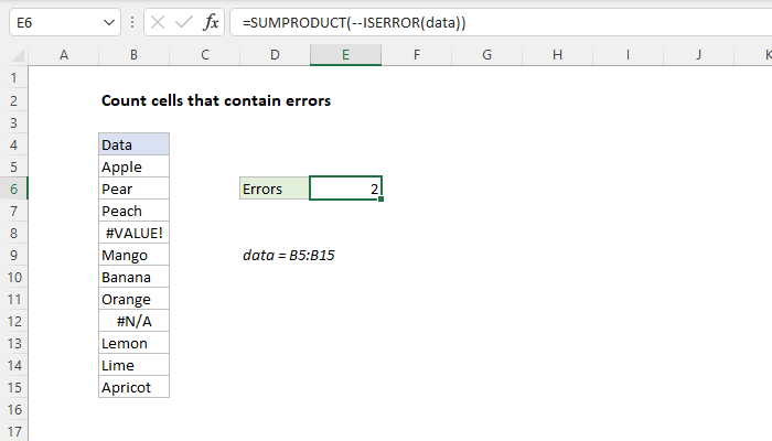 Excel Count cells that contain errors