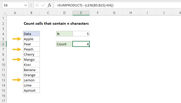 Excel Count cells that contain n characters