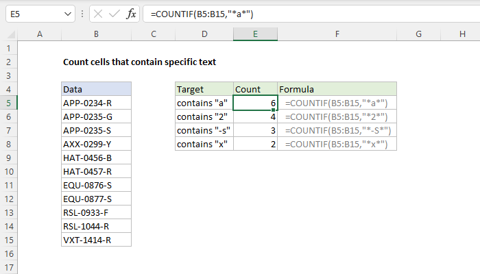 Excel Count cells that contain specific text