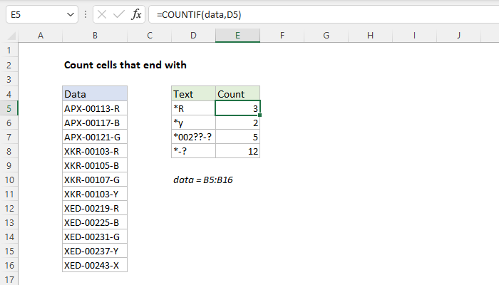 Excel Count cells that end with